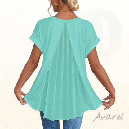 Einfärbigs Churzarm-T-Shirt mit modischem Patchwork-Design