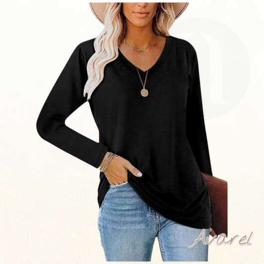 Stilvolls einfarbigs Langarm-Shirt mit eleganten V-Ausschnitt