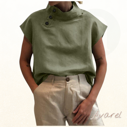 Stilvolles Baumwoll-Leinen-Oberteil mit eleganter Stehkragen-Design