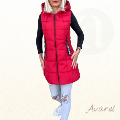 Stilvoller wattierter Ärmelloser Mantel mit praktischem Reissverschluss und Kapuzenfunktion