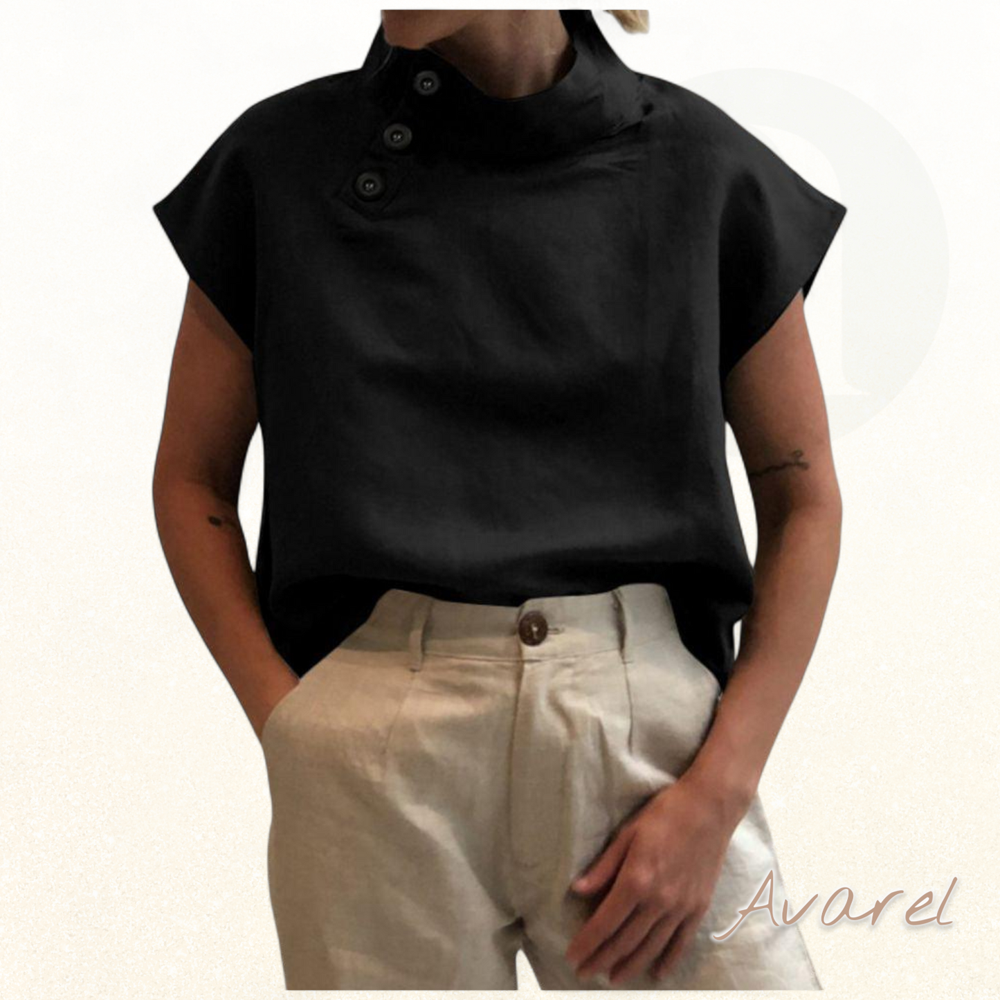 Stilvolles Baumwoll-Leinen-Oberteil mit eleganter Stehkragen-Design