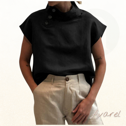 Stilvolles Baumwoll-Leinen-Oberteil mit eleganter Stehkragen-Design