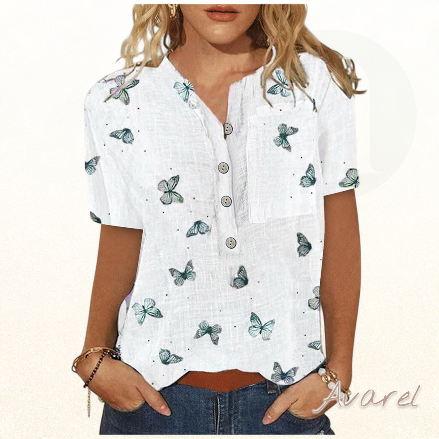 Stylisch bedrucktes Kurzarm-Top für jedi Anlass