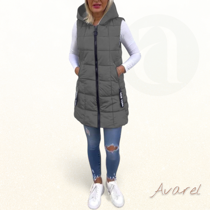 Stilvoller wattierter Ärmelloser Mantel mit praktischem Reissverschluss und Kapuzenfunktion