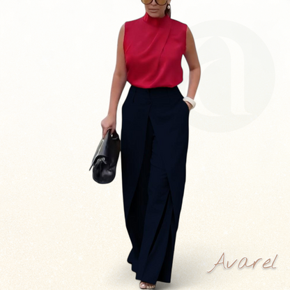 Asymmetrisch geschichtete Hose mit weitem Bein für modische Bequemlichkeit