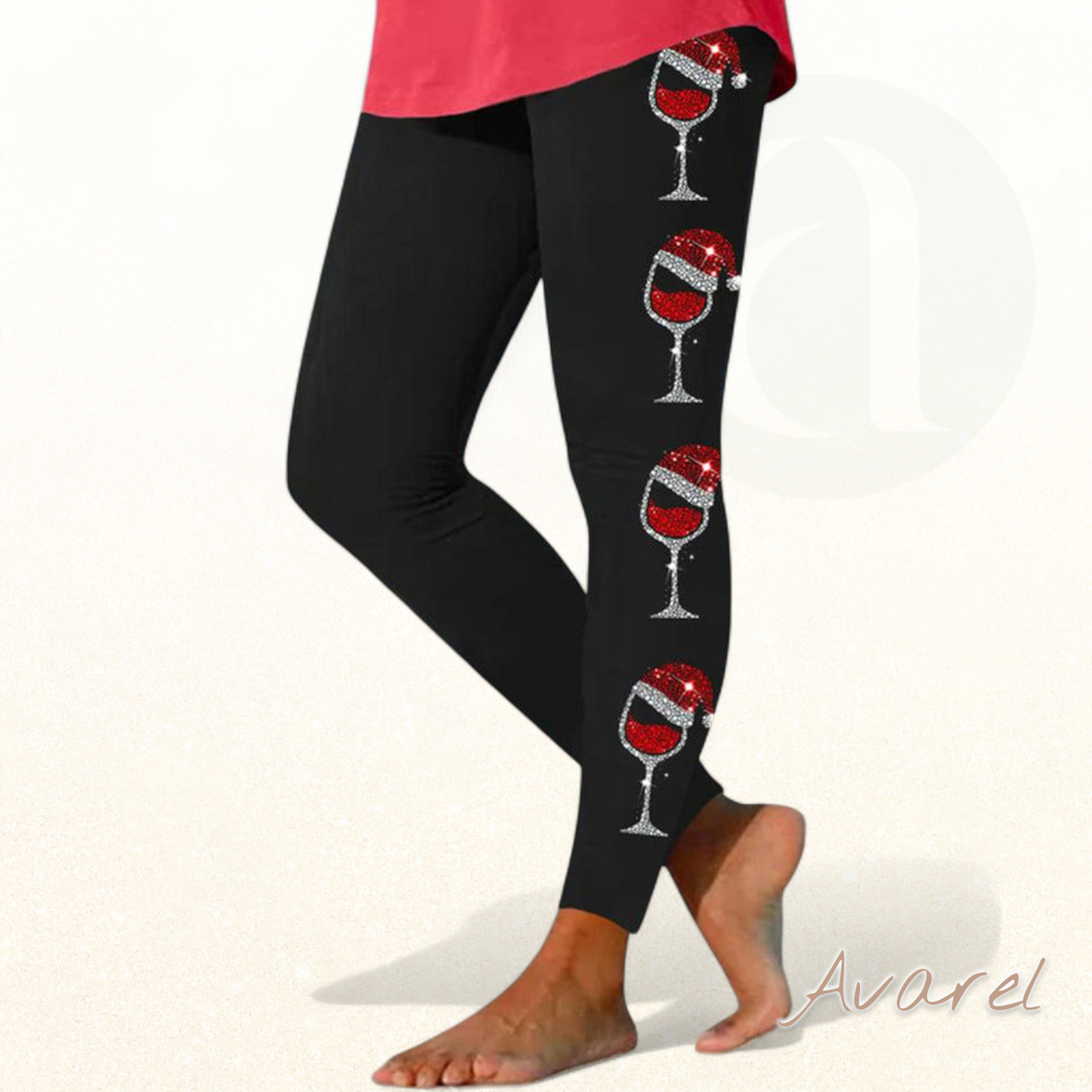 Stilvolle Damen-Leggings mit funkelndem Weinglas-Design für e festlich Christmas-Gfühl