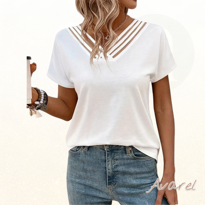 T-Shirt Damen Herra - Vielfältigs Crossover V-Ausschnitt Kurzarm für jedä Anlass