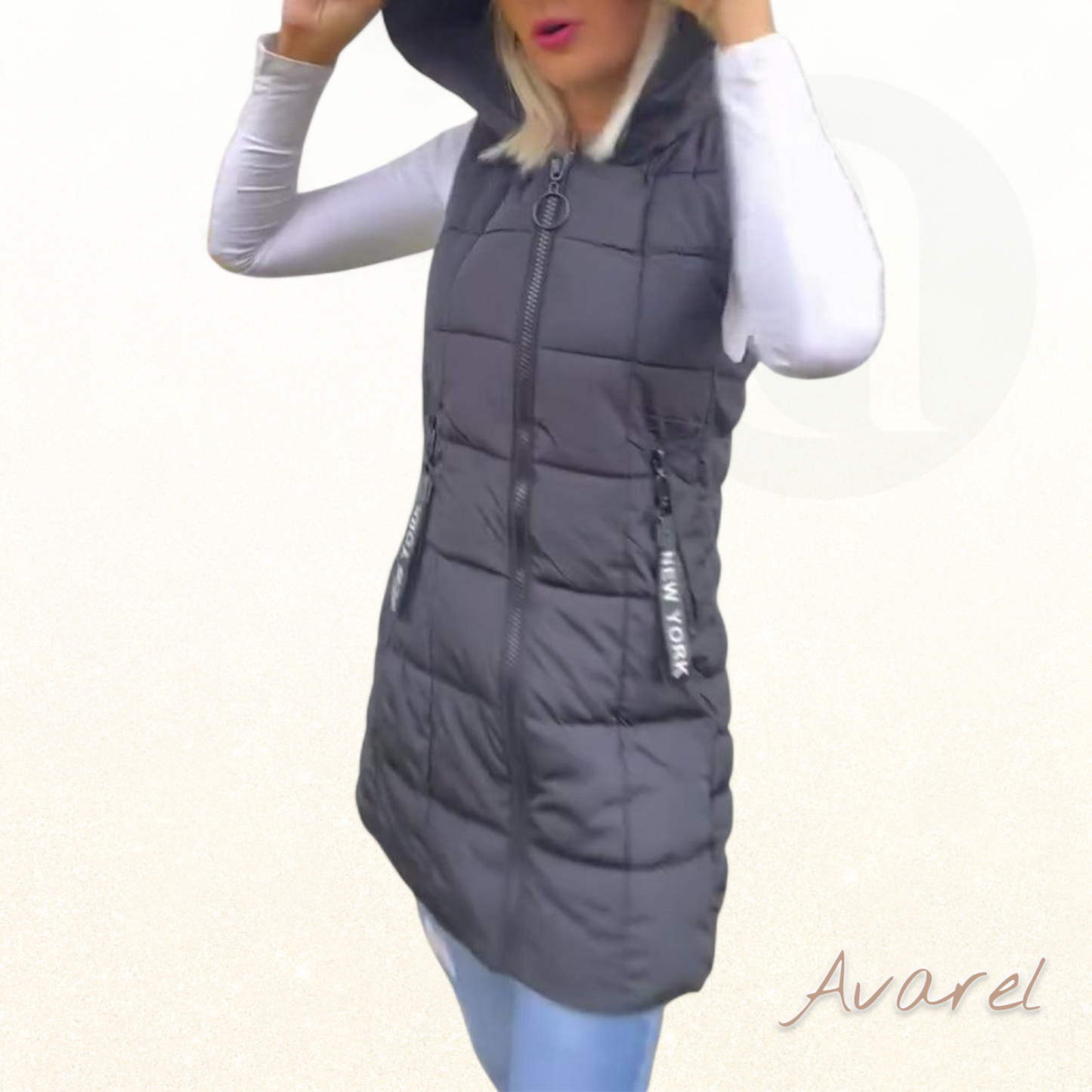 Stilvoller wattierter Ärmelloser Mantel mit praktischem Reissverschluss und Kapuzenfunktion