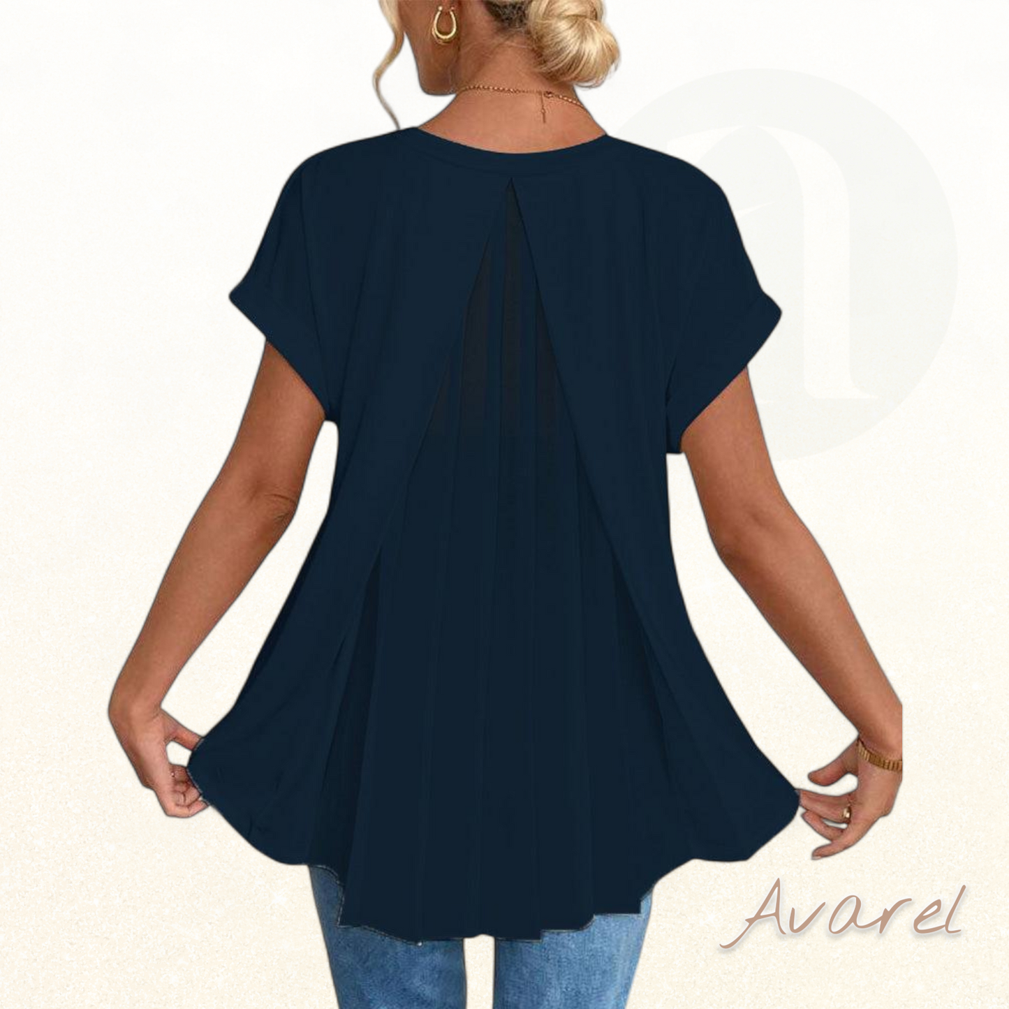 Einfärbigs Churzarm-T-Shirt mit modischem Patchwork-Design