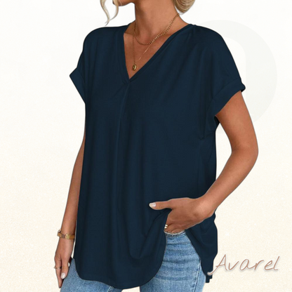 Einfärbigs Churzarm-T-Shirt mit modischem Patchwork-Design