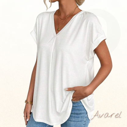 Einfärbigs Churzarm-T-Shirt mit modischem Patchwork-Design