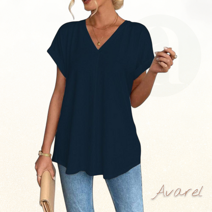 Einfärbigs Churzarm-T-Shirt mit modischem Patchwork-Design