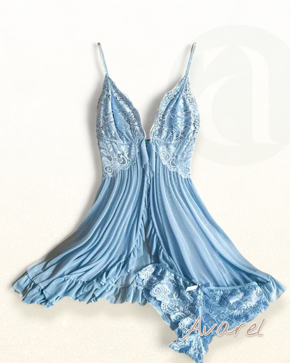 Sexy Damen Cami-Nachtkleid mit Schleifen-Dekoration und Rüschenbesatz aus Spitze