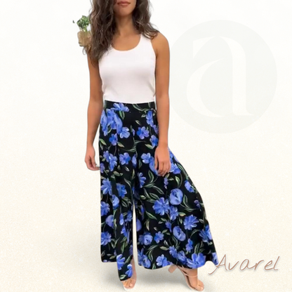 Eleganti weite Hose mit hohe Bund und hübsche Blume-Muster