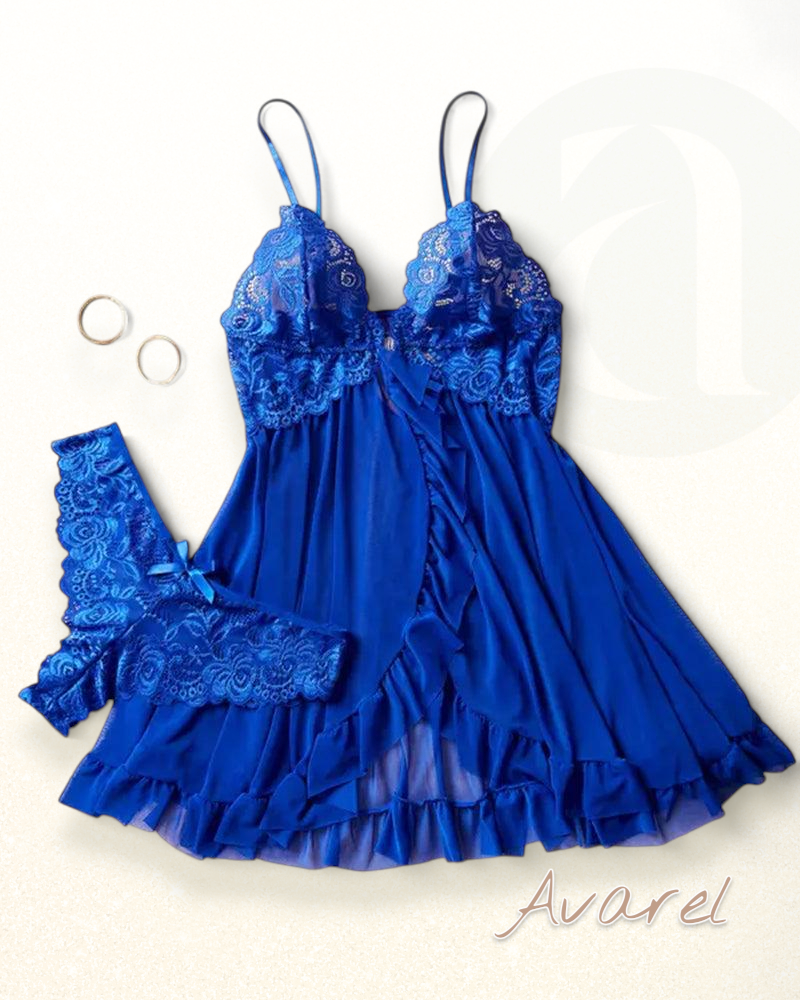 Sexy Damen Cami-Nachtkleid mit Schleifen-Dekoration und Rüschenbesatz aus Spitze