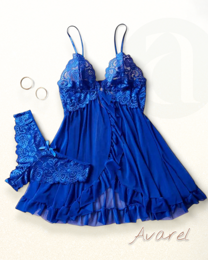 Sexy Damen Cami-Nachtkleid mit Schleifen-Dekoration und Rüschenbesatz aus Spitze