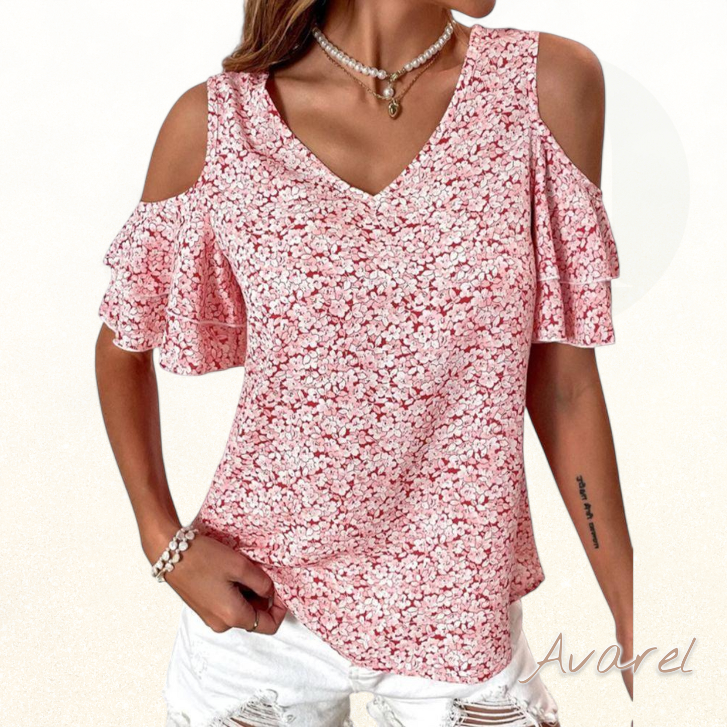 Styligs schulterlooses T-Shirt mit blumigem Design