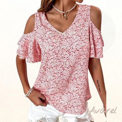 Styligs schulterlooses T-Shirt mit blumigem Design