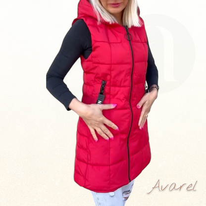 Stilvoller wattierter Ärmelloser Mantel mit praktischem Reissverschluss und Kapuzenfunktion