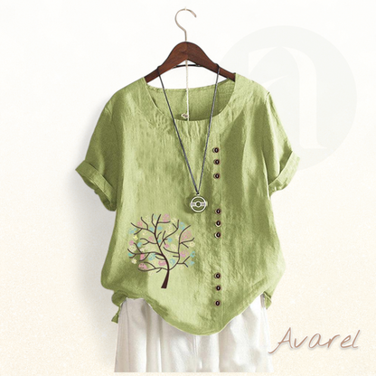 Stylischs Rundhals-T-Shirt mit trendy Blatt-Druck