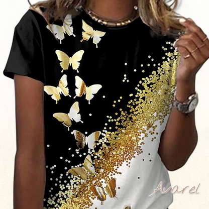 Bequems bedrucktes T-Shirt mit Rundhalsausschnitt für lockere Styles