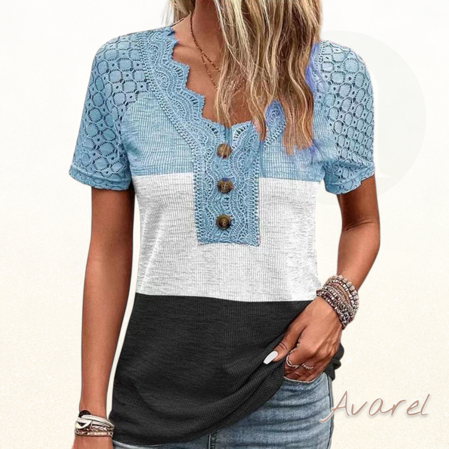 Stylisch Farbblock-Spitzen-Pullover für en trendige Look