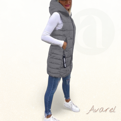 Stilvoller wattierter Ärmelloser Mantel mit praktischem Reissverschluss und Kapuzenfunktion