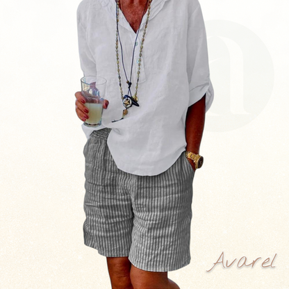 Stylische Baumwoll-Leinen-Shorts mit trendigem Streifendruck