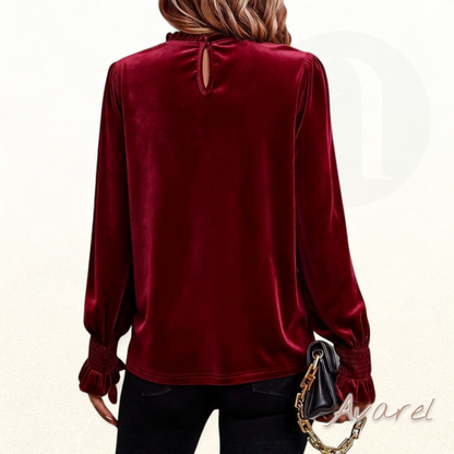 Elegants langärmligs Samt-Top mit stilvolle Gerüsch-Design