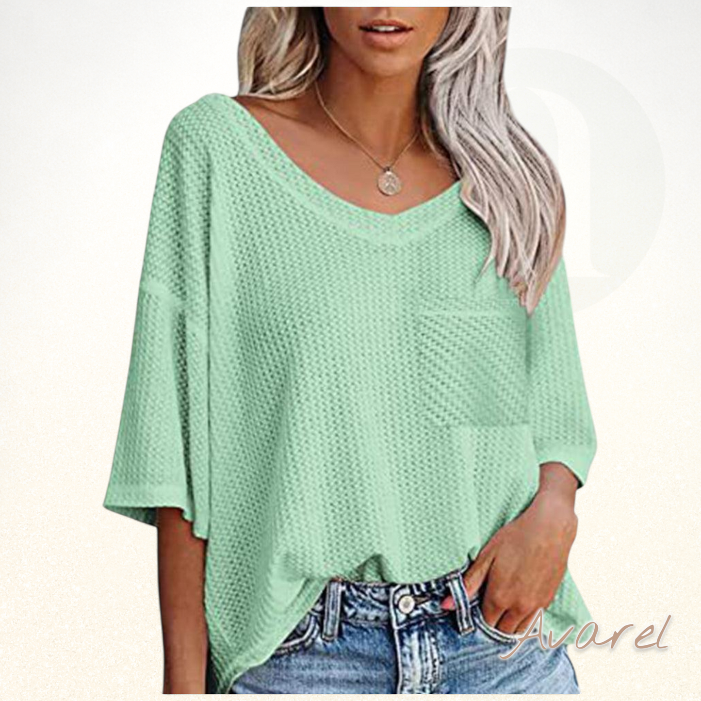 Stylisch chourämligs V-Ausschnitt T-Shirt mit praktische Täsch