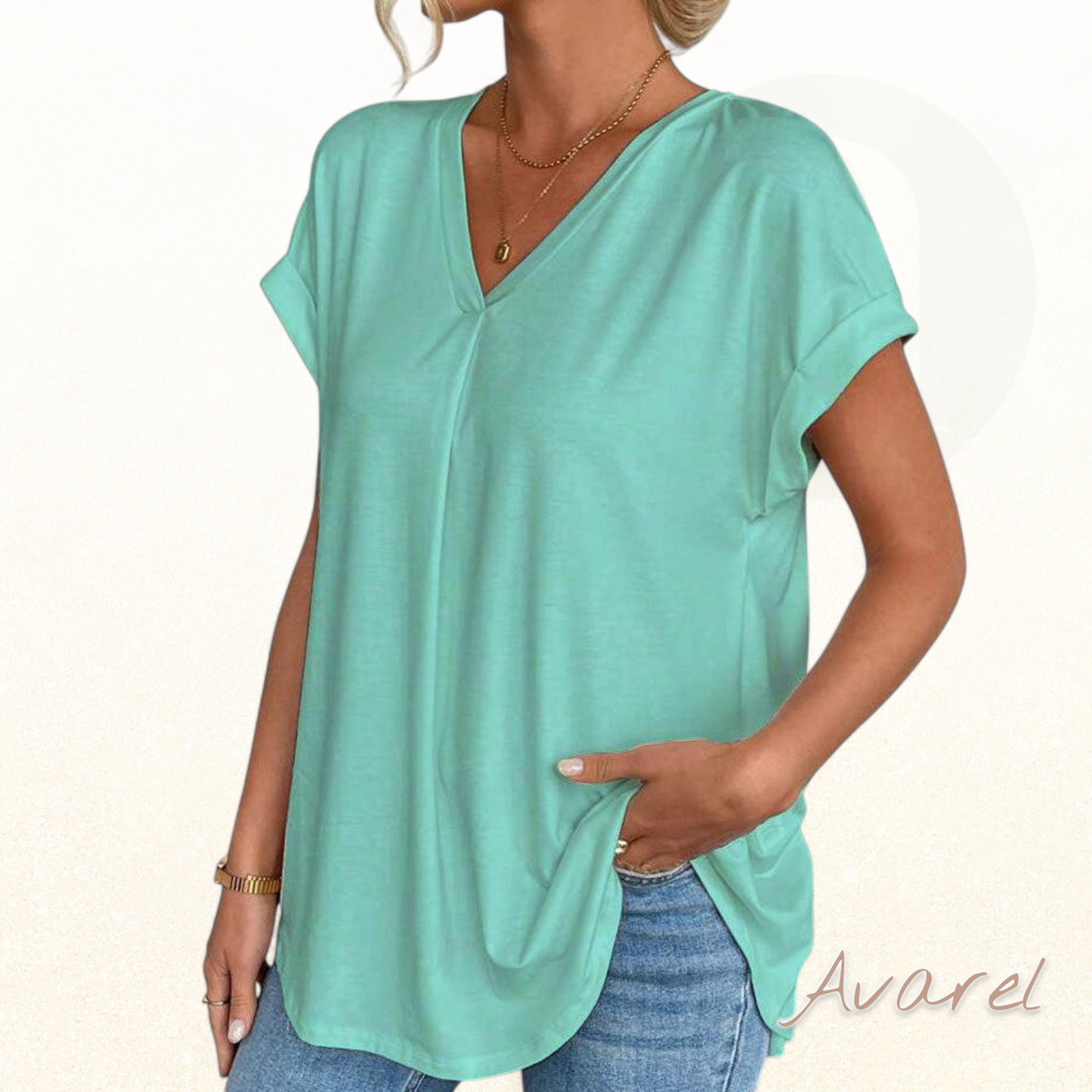 Einfärbigs Churzarm-T-Shirt mit modischem Patchwork-Design