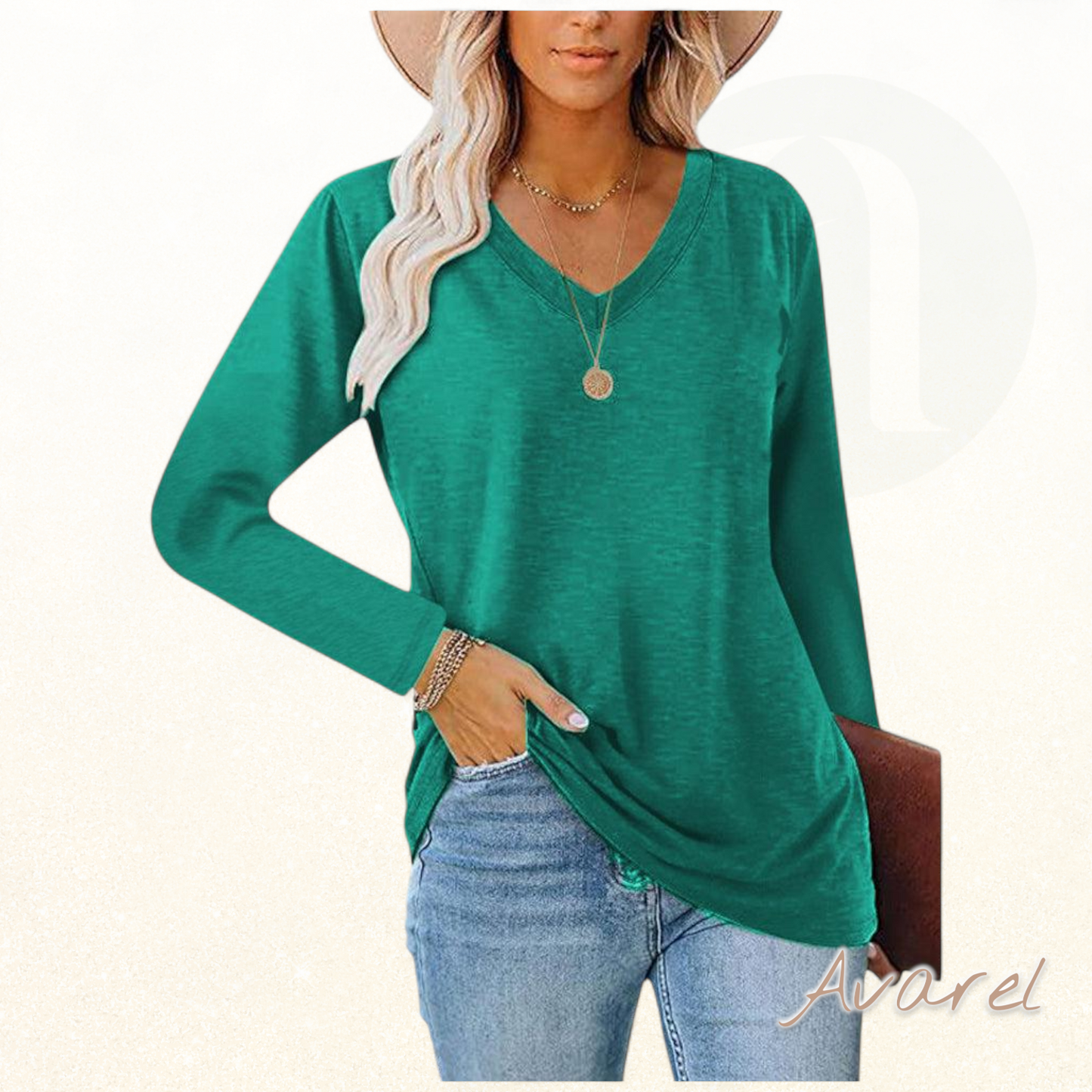 Stilvolls einfarbigs Langarm-Shirt mit eleganten V-Ausschnitt