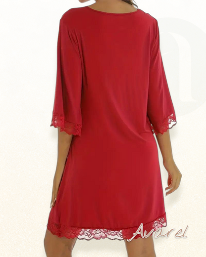 Elegantes V-Ausschnitt Kleid mit verführerischem Spitzen-Einsatz für stilvolle Auftritte