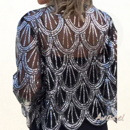 Stilvolle Pailletten-Mäntel mit eleganten Wellenkanten