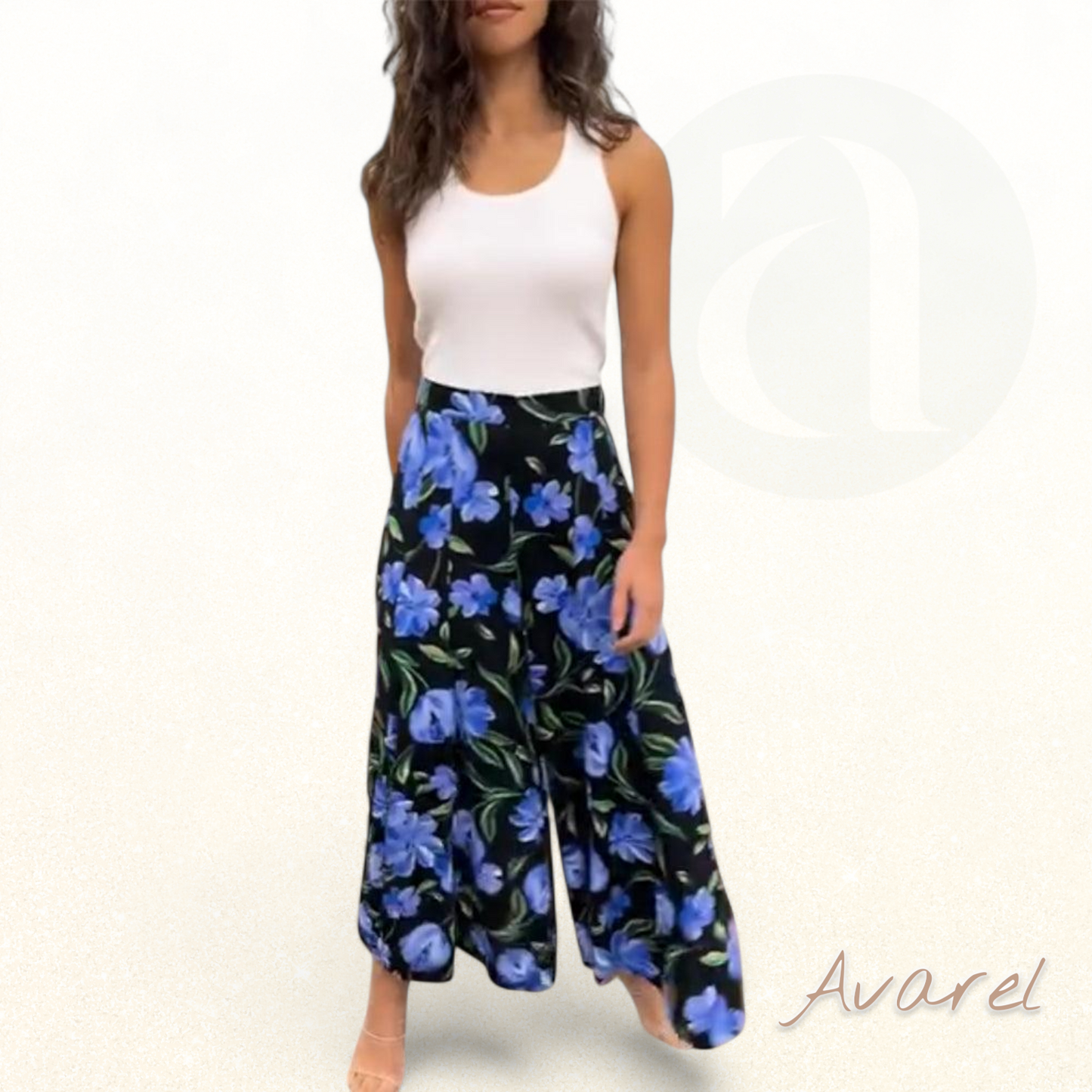 Eleganti weite Hose mit hohe Bund und hübsche Blume-Muster