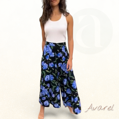 Eleganti weite Hose mit hohe Bund und hübsche Blume-Muster