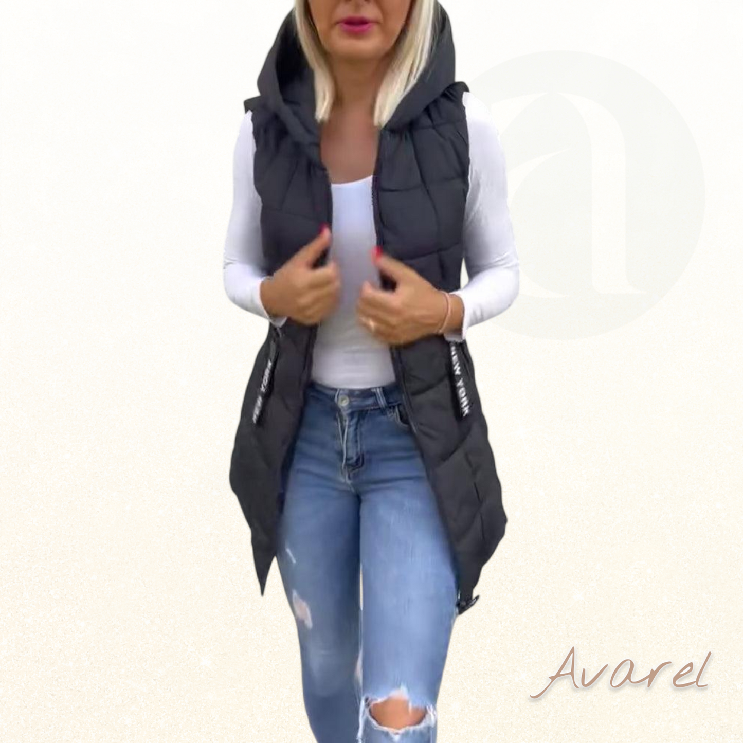 Stilvoller wattierter Ärmelloser Mantel mit praktischem Reissverschluss und Kapuzenfunktion