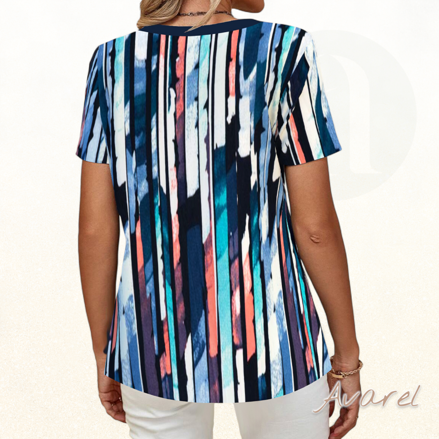 Stylischs Churzarm-T-Shirt mit weitem Chraugen und trendy Druck