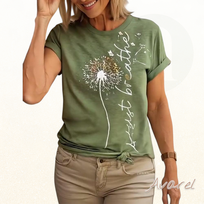 Stylischs Churzarm-T-Shirt mit verzauberndem Löwenzahn-Motiv