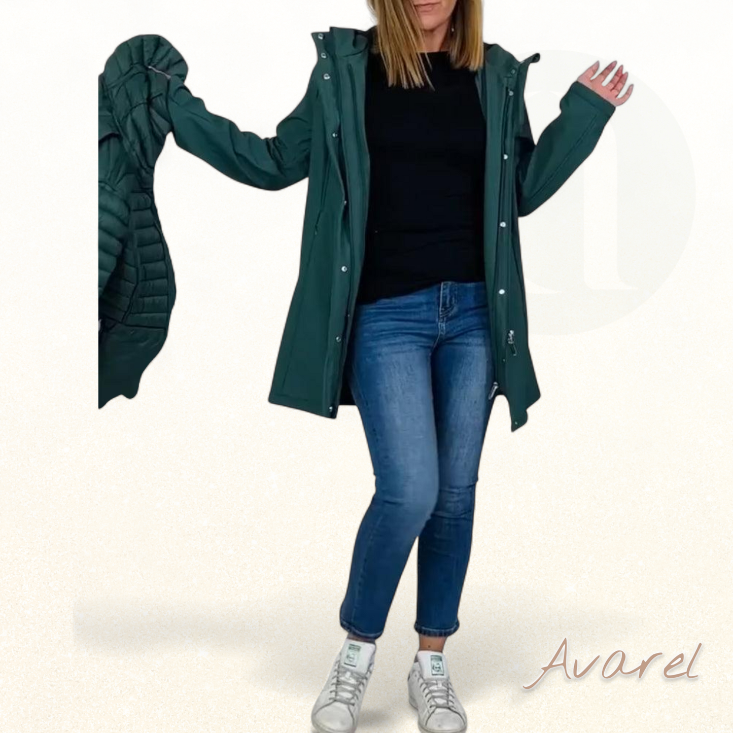 Stilvoller eifarbiger Mantel mit abnehmbarer Kapuze, Reißverschluss und Knopfverschlüsse