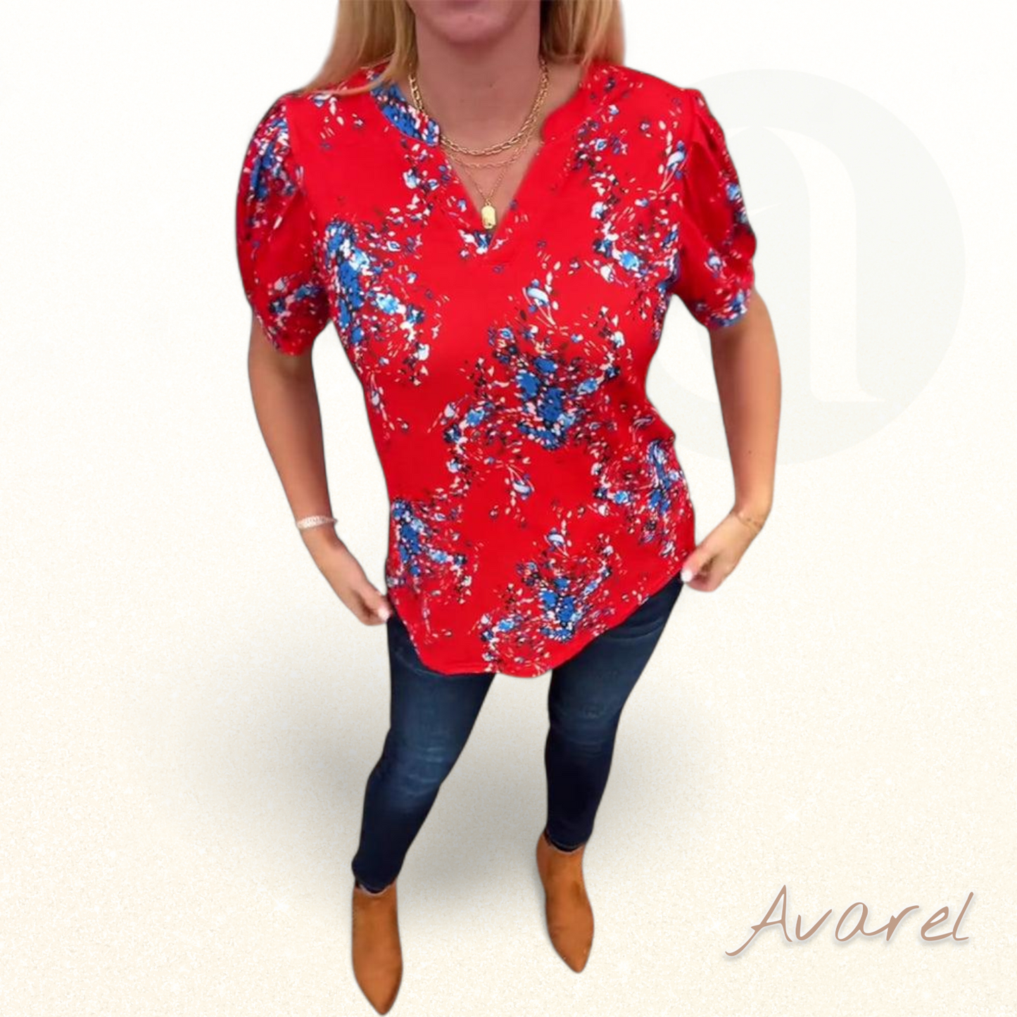 Stilvolle Damen T-Shirt mit V-Ausschnitt und Blümchenmuster, Kurzarm perfekt für de Sommer