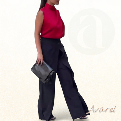 Asymmetrisch geschichtete Hose mit weitem Bein für modische Bequemlichkeit