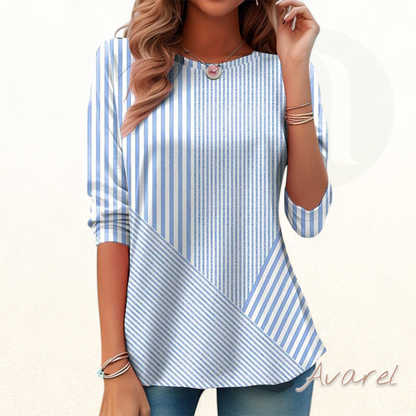 Stylischs gestreifts T-Shirt mit Rundhalsausschnitt und Dreiviertelarm