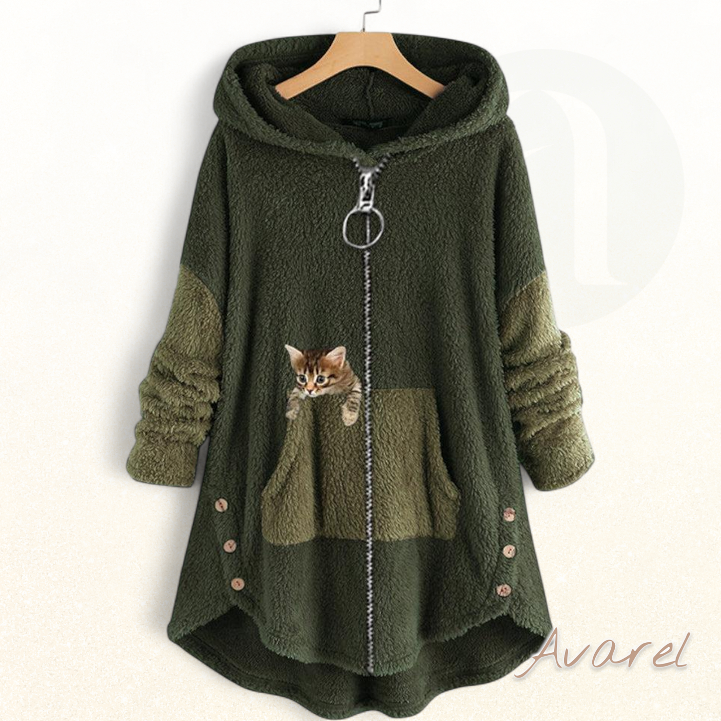 Gmütige Kapuzenmantel mit chürelligem Katzemuster für stilvolle Komfort