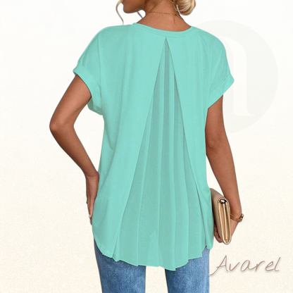 Einfärbigs Churzarm-T-Shirt mit modischem Patchwork-Design