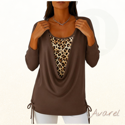 Stylisch Leopardenmuster T-Shirt mit fäärbe Zweiteilung und Schnür-Detail