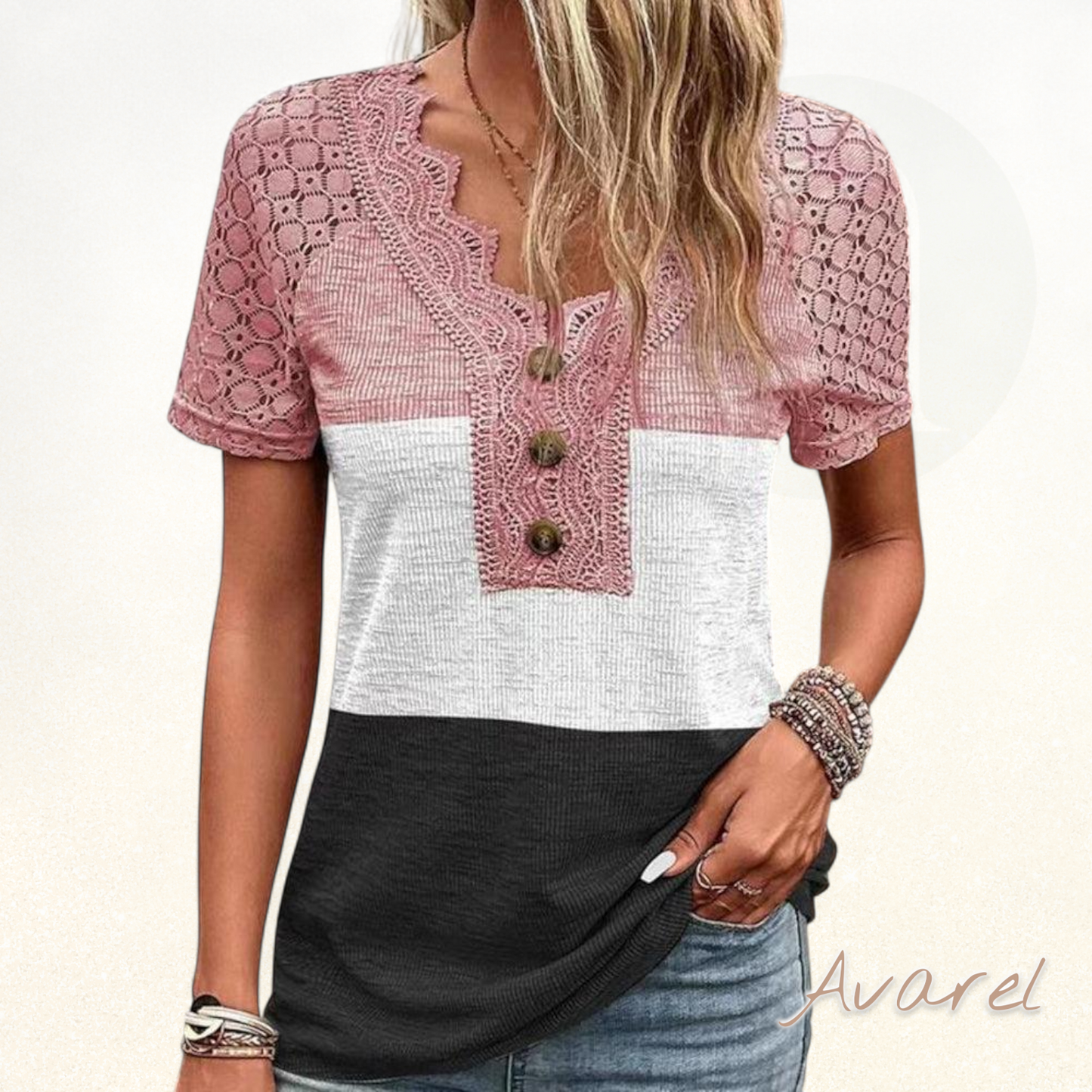 Stylisch Farbblock-Spitzen-Pullover für en trendige Look