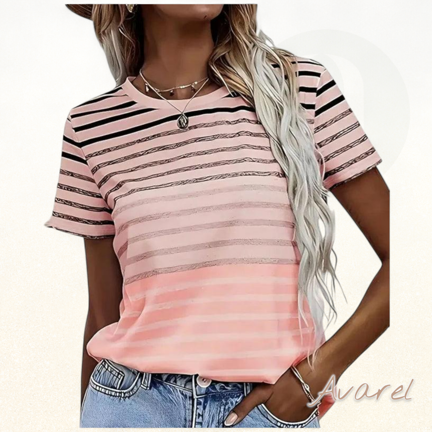 Stilvolls gestreifts T-Shirt mit Rundhalsausschnitt und Churzarm