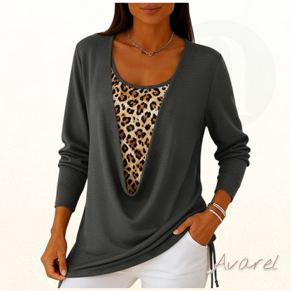 Stylisch Leopardenmuster T-Shirt mit fäärbe Zweiteilung und Schnür-Detail