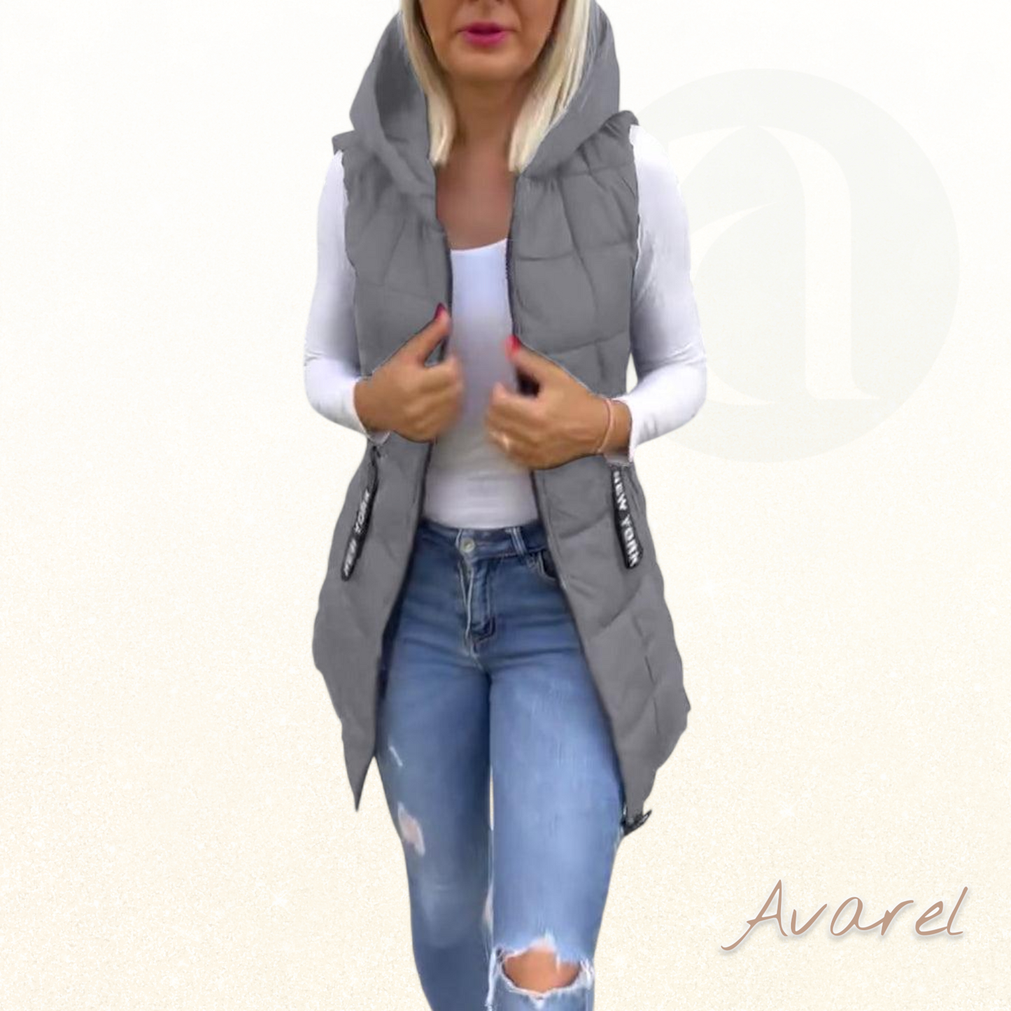 Stilvoller wattierter Ärmelloser Mantel mit praktischem Reissverschluss und Kapuzenfunktion